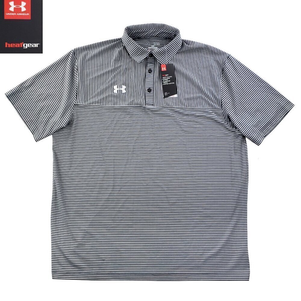 Under Armour Clubhouse Polo Golf Shirt HeatGear Striped Wicking Men XL Loose NWT